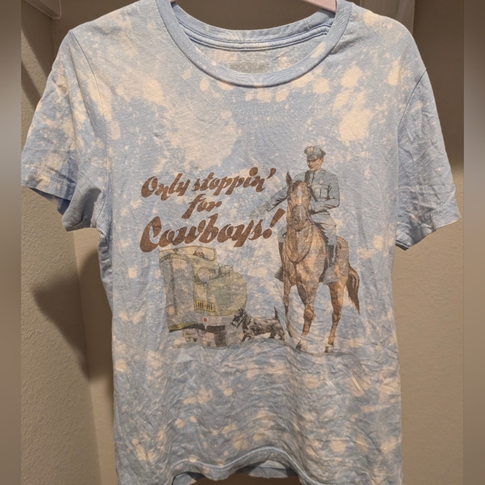 Gina Tees Light Blue Tie-Dye 'Only Stoppin' for Cowboys' Graphic Tee
